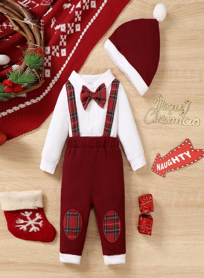Thorn Tree Baby Boy Christmas Outfit Infant Dress Clothes Bow Tie Shirt Suspenders Pants Hat Toddler Fall Winter Outfits (Multi-color, 9-12 Months) - Image 2